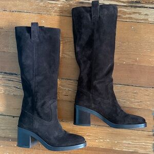 Zara Brown Suede Block Heel Boots